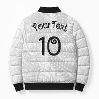 Aotearoa Volleyball Custom Bomber Puffer Jacket Silver Ferns and Maori Tribal White