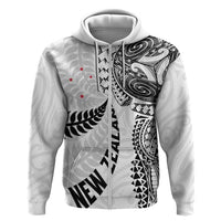 Aotearoa Volleyball Custom Hoodie Silver Ferns and Maori Tribal White LT03 Zip Hoodie White - Polynesian Pride