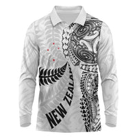 Aotearoa Volleyball Custom Long Sleeve Polo Shirt Silver Ferns and Maori Tribal White LT03 White - Polynesian Pride