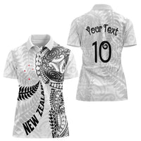 Aotearoa Volleyball Custom Women Polo Shirt Silver Ferns and Maori Tribal White