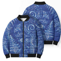 New Zealand Sea Animals Bomber Puffer Jacket with Maori Koru Tribal Tattoo and Silver Ferns Aquatic Style