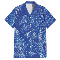 New Zealand Sea Animals Hawaiian Shirt with Maori Koru Tribal Tattoo and Silver Ferns Aquatic Style