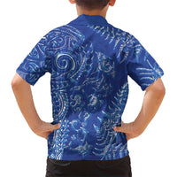 New Zealand Sea Animals Kid Hawaiian Shirt with Maori Koru Tribal Tattoo and Silver Ferns Aquatic Style