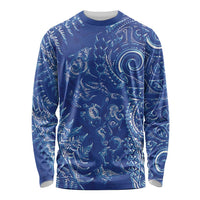 New Zealand Sea Animals Long Sleeve Shirt with Maori Koru Tribal Tattoo and Silver Ferns Aquatic Style
