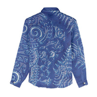 New Zealand Sea Animals Women Casual Shirt with Maori Koru Tribal Tattoo and Silver Ferns Aquatic Style