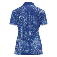 New Zealand Sea Animals Women Polo Shirt with Maori Koru Tribal Tattoo and Silver Ferns Aquatic Style