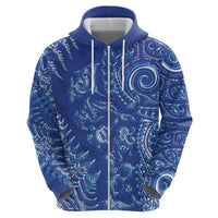 New Zealand Sea Animals Zip Hoodie with Maori Koru Tribal Tattoo and Silver Ferns Aquatic Style