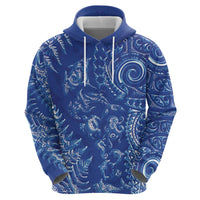 New Zealand Sea Animals Zip Hoodie with Maori Koru Tribal Tattoo and Silver Ferns Aquatic Style