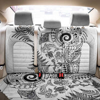 New Zealand Sea Animals Back Car Seat Cover with Maori Koru Tribal Tattoo and Silver Ferns White Color