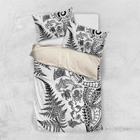 New Zealand Sea Animals Bedding Set with Maori Koru Tribal Tattoo and Silver Ferns White Color