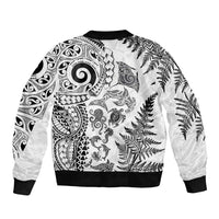 New Zealand Sea Animals Bomber Jacket with Maori Koru Tribal Tattoo and Silver Ferns White Color