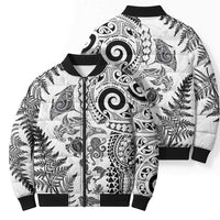 New Zealand Sea Animals Bomber Puffer Jacket with Maori Koru Tribal Tattoo and Silver Ferns White Color