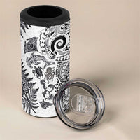 New Zealand Sea Animals 4 in 1 Can Cooler Tumbler with Maori Koru Tribal Tattoo and Silver Ferns White Color