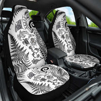 New Zealand Sea Animals Car Seat Cover with Maori Koru Tribal Tattoo and Silver Ferns White Color