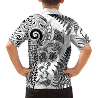 New Zealand Sea Animals Family Matching Puletasi and Hawaiian Shirt with Maori Koru Tribal Tattoo and Silver Ferns White Color