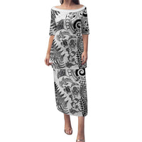 New Zealand Sea Animals Family Matching Puletasi and Hawaiian Shirt with Maori Koru Tribal Tattoo and Silver Ferns White Color