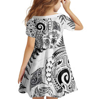 New Zealand Sea Animals Family Matching Summer Maxi Dress and Hawaiian Shirt with Maori Koru Tribal Tattoo and Silver Ferns White Color