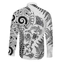New Zealand Sea Animals Family Matching Summer Maxi Dress and Hawaiian Shirt with Maori Koru Tribal Tattoo and Silver Ferns White Color