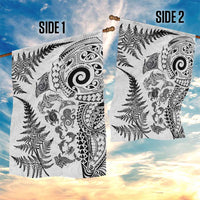 New Zealand Sea Animals Garden Flag with Maori Koru Tribal Tattoo and Silver Ferns White Color