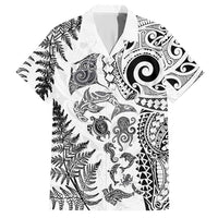 New Zealand Sea Animals Hawaiian Shirt with Maori Koru Tribal Tattoo and Silver Ferns White Color