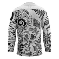New Zealand Sea Animals Hockey Jersey with Maori Koru Tribal Tattoo and Silver Ferns White Color