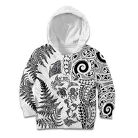 New Zealand Sea Animals Kid Hoodie with Maori Koru Tribal Tattoo and Silver Ferns White Color