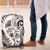 New Zealand Sea Animals Luggage Cover with Maori Koru Tribal Tattoo and Silver Ferns White Color