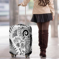 New Zealand Sea Animals Luggage Cover with Maori Koru Tribal Tattoo and Silver Ferns White Color