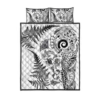 New Zealand Sea Animals Quilt Bed Set with Maori Koru Tribal Tattoo and Silver Ferns White Color