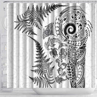 New Zealand Sea Animals Shower Curtain with Maori Koru Tribal Tattoo and Silver Ferns White Color