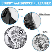 New Zealand Sea Animals Spare Tire Cover with Maori Koru Tribal Tattoo and Silver Ferns White Color