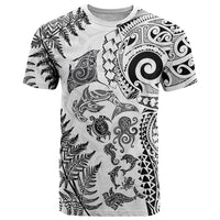 New Zealand Sea Animals T Shirt with Maori Koru Tribal Tattoo and Silver Ferns White Color LT03 White - Polynesian Pride