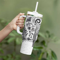 New Zealand Sea Animals Tumbler With Handle with Maori Koru Tribal Tattoo and Silver Ferns White Color