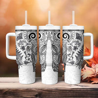 New Zealand Sea Animals Tumbler With Handle with Maori Koru Tribal Tattoo and Silver Ferns White Color
