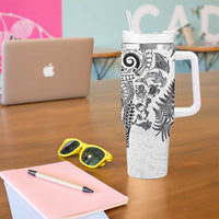 New Zealand Sea Animals Tumbler With Handle with Maori Koru Tribal Tattoo and Silver Ferns White Color