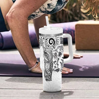 New Zealand Sea Animals Tumbler With Handle with Maori Koru Tribal Tattoo and Silver Ferns White Color