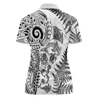 New Zealand Sea Animals Women Polo Shirt with Maori Koru Tribal Tattoo and Silver Ferns White Color