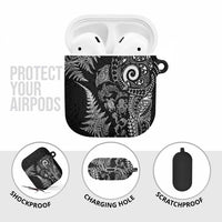 New Zealand Sea Animals AirPods Case with Maori Koru Tribal Tattoo and Silver Ferns Black Color