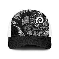 New Zealand Sea Animals Baseball Net Cap with Maori Koru Tribal Tattoo and Silver Ferns Black Color LT03 One Size White Black - Polynesian Pride