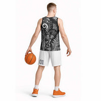 New Zealand Sea Animals Basketball Jersey with Maori Koru Tribal Tattoo and Silver Ferns Black Color