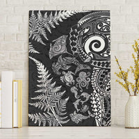 New Zealand Sea Animals Canvas Wall Art with Maori Koru Tribal Tattoo and Silver Ferns Black Color