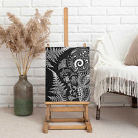 New Zealand Sea Animals Canvas Wall Art with Maori Koru Tribal Tattoo and Silver Ferns Black Color