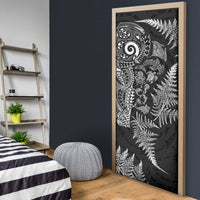 New Zealand Sea Animals Door Cover with Maori Koru Tribal Tattoo and Silver Ferns Black Color
