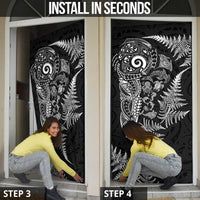New Zealand Sea Animals Door Cover with Maori Koru Tribal Tattoo and Silver Ferns Black Color