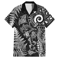 New Zealand Sea Animals Family Matching Mermaid Dress and Hawaiian Shirt with Maori Koru Tribal Tattoo and Silver Ferns Black Color