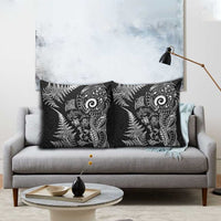 New Zealand Sea Animals Pillow Cover with Maori Koru Tribal Tattoo and Silver Ferns Black Color