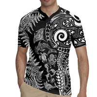 New Zealand Sea Animals Rugby Jersey with Maori Koru Tribal Tattoo and Silver Ferns Black Color