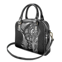 New Zealand Sea Animals Shoulder Handbag with Maori Koru Tribal Tattoo and Silver Ferns Black Color
