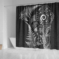 New Zealand Sea Animals Shower Curtain with Maori Koru Tribal Tattoo and Silver Ferns Black Color