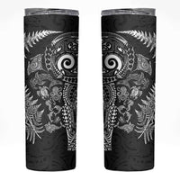 New Zealand Sea Animals Skinny Tumbler with Maori Koru Tribal Tattoo and Silver Ferns Black Color